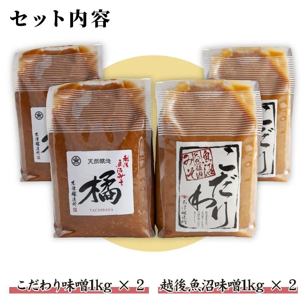 新潟県 南魚沼産 こだわり 味噌 2kg ＆ 越後魚沼味噌2kg 詰替え 計4kg セット 食べ比べ 魚沼 みそ 発酵食品 味噌汁 国産 原料 木津醸造所