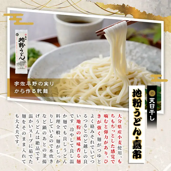 天日干し地粉うどん嘉市(計2kg・200g×10袋)うどん 饂飩 麺類 手軽 ツルツル 簡単調理 常温 大分県産【101400900】【四井製麺工場】