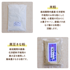 【3か月定期便】グルテンフリーの玄米めん、米粉と黒豆きな粉、ポンせんべいの詰め合せ [h197]