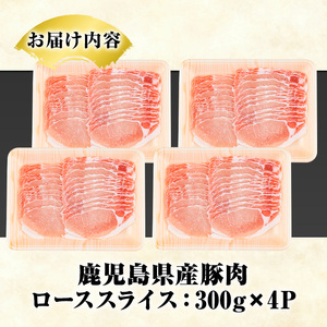 鹿児島県産 豚ローススライス(計1.2kg・300g×4パック) 国産 鹿児島県産 豚肉 ブタ おかず 個包装 小分け くろぶた 薄切り うす切り 冷凍配送【スターゼン】akn042-01