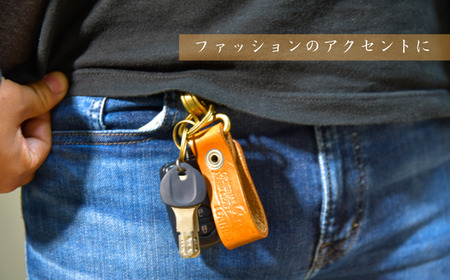 【手縫い】レザーキーリング キャメル 革職人 レザー キーホルダー キーリング 革小物