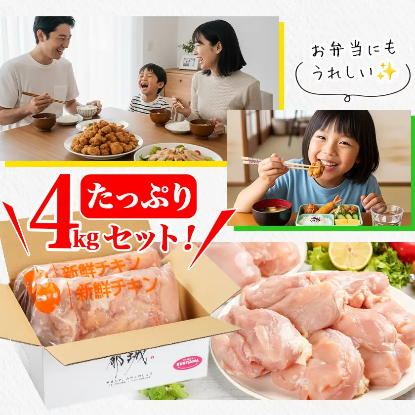 訳アリ!【業務用】国産若鶏ムネ肉4kg≪みやこんじょ特急便≫〔12-1407-Q〕_(都城市) 若鶏 国産 鶏 ムネ肉 業務用 4kg