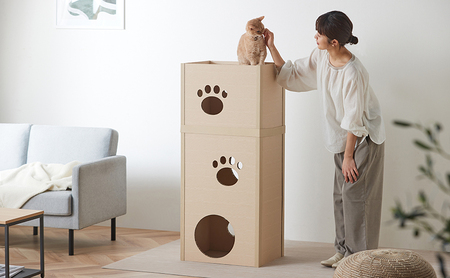 キャットタワー 低め 段ボール ねこねこタワー 3段 P-NT3