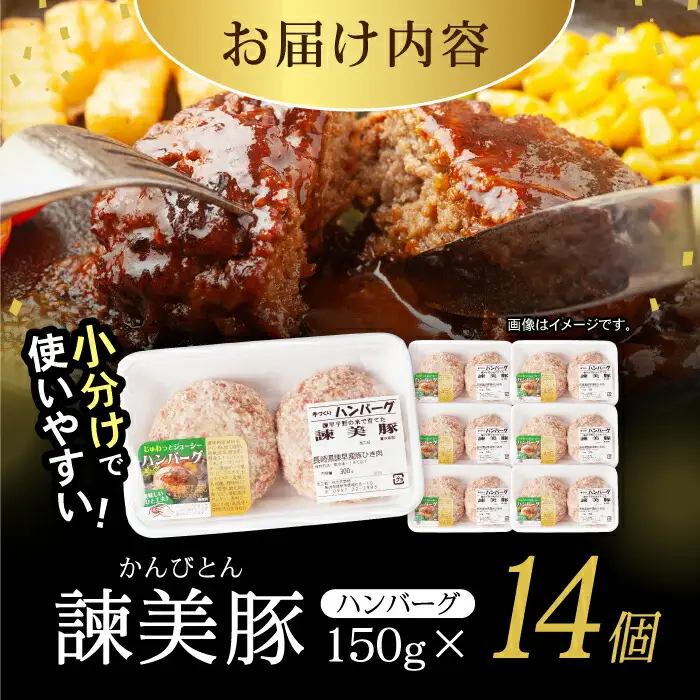 諫美豚ハンバーグ 14個(各150g) 計2.1kg / 豚肉 ハンバーグ はんばーぐ おかず 惣菜 冷凍 / 諫早市 / 土井農場 [AHAD052]