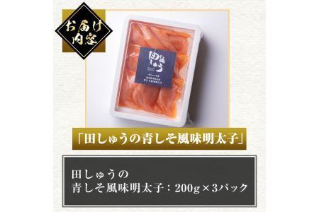 博多名物！無着色辛子明太子「田しゅうの青しそ風味明太子」(計600g・200g×3パック)めんたいこ お土産 青じそ 大葉 海鮮 福岡＜離島配送不可＞【ksg0468】【田しゅう】