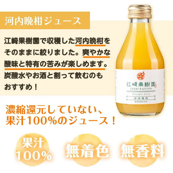 i990-A 河内晩柑ジュース(180ml×5本) 飲料 ジュース みかん 蜜柑 果汁 100% 河内晩柑 無着色 無香料 ストレートジュース 安心安全 ギフト 贈り物 贈答【江崎果樹園】