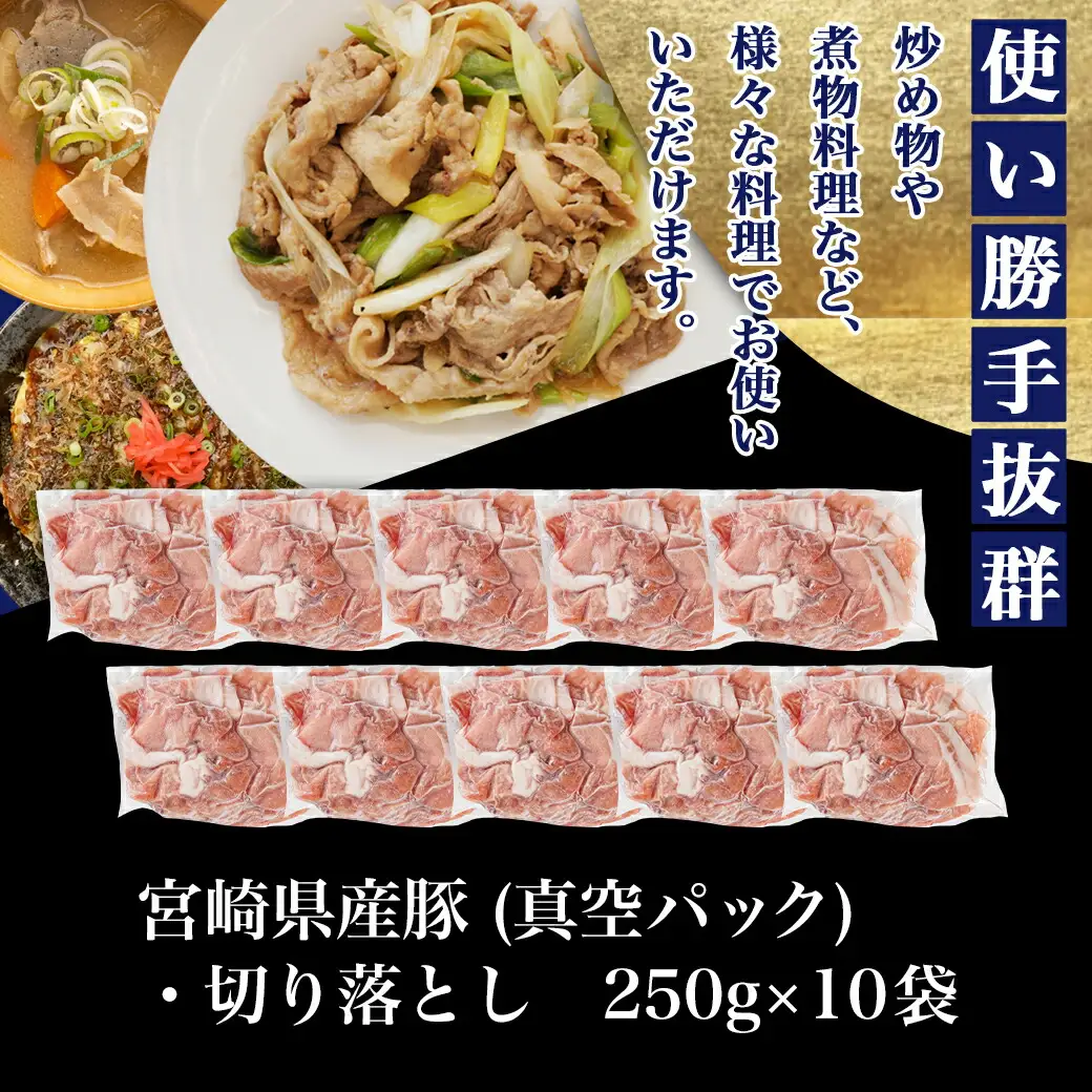 宮崎県産豚切り落とし2.5kg(真空)〔12-8407〕_(都城市) 豚肉 切り落とし (250g×10) 小分け 真空 宮崎県産豚2.5キロ 炒めもの 鍋物 しゃぶしゃぶ