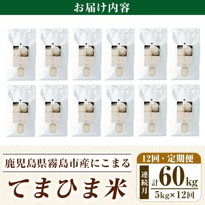 K-198-G 【12回定期便】令和7年産 てまひま米(品種:にこまる)(計60kg：5kg×12回)【末蜜農園】霧島市 お米 精米 白米 米 こめ コメ ご飯 ごはん 定期便 栽培期間中農薬不使用