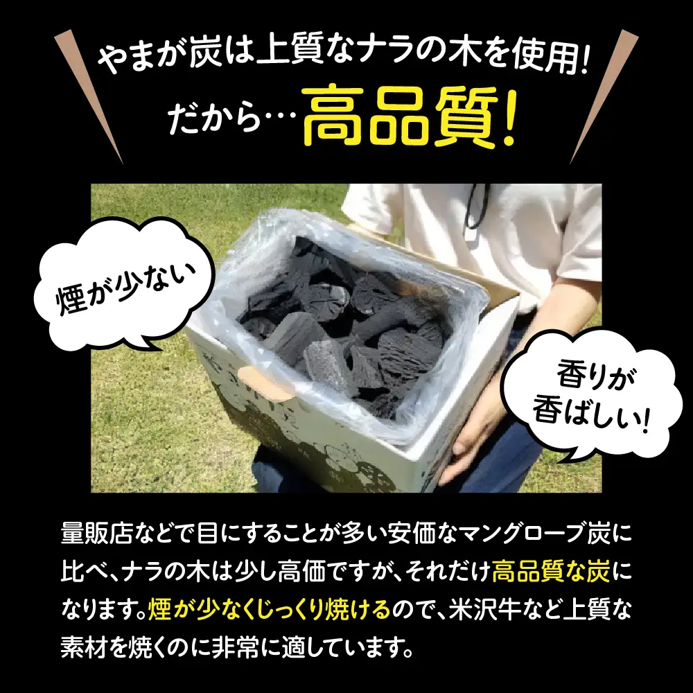 やまが炭1.2kg 米沢産 なら炭1.2kg/箱×1箱 炭 黒炭 切炭 アウトドア キャンプ