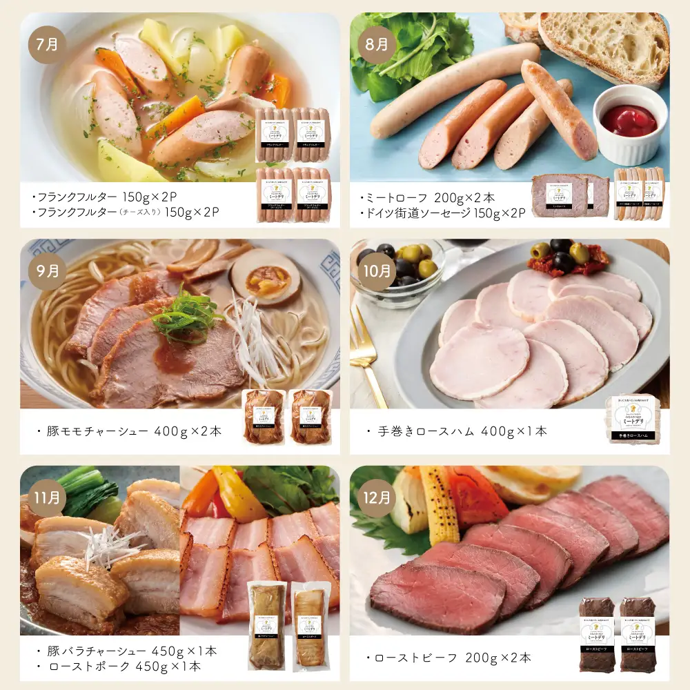 【定期便 全12回】お肉のおかず定期便［みなみさつまのミートデリ］  ハンバーグ 焼き豚 ウインナー ソーセージ ローストポーク ハム ピスタチオ入り フランクフルト 切落し ミートローフ 豚バラ チャーシュー 豚モモ ローストビーフ 鹿児島県産 冷蔵 冷凍 南さつま市