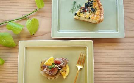 有田焼 21cm リム長角プレート 黄磁・天龍青磁 2枚 セット【金善製陶所】  食器 器 うつわ プレート おしゃれ オードブル ペア セット ギフト 贈答 do042