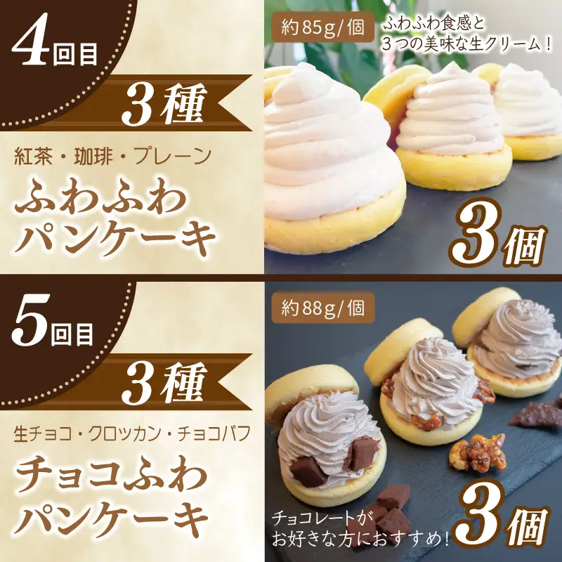 パンケーキカフェcafeblowの「ふわふわパンケーキ」食べ比べ 定期便 全5回【毎月配送コース】