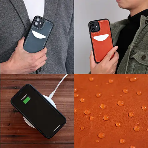 iPhoneケース iPhone14 カードポケット 本革 iPhoneケース  ORANGE