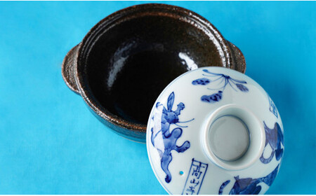 有田焼 小鍋だてセット (鳥獣戯画) 【神田陶器店】器 うつわ 調理器具 鍋 土鍋 小鍋 小鍋立て コンロ 鍋セット 一人鍋 bp002