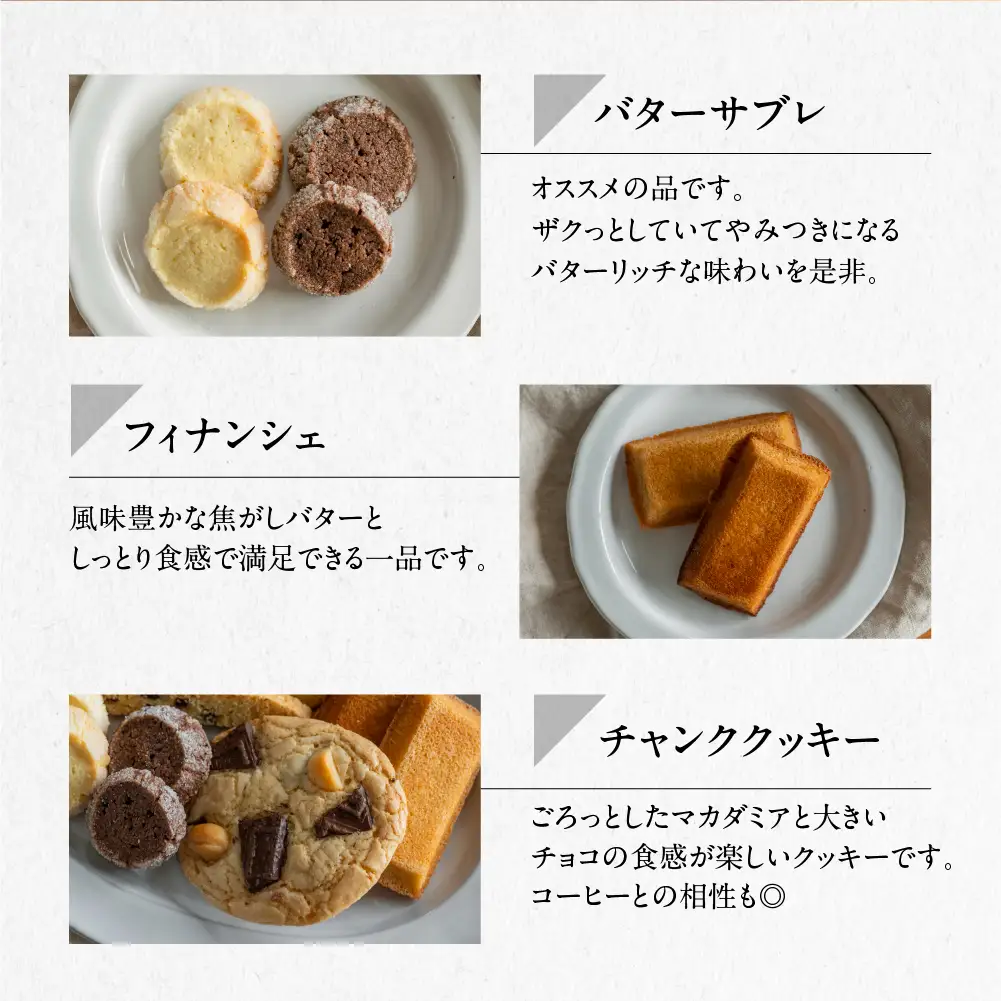 焼き菓子セット 5種 12個（ビスコッティ2種、バターサブレ、フィナンシェ、チャンククッキー）【102-6】