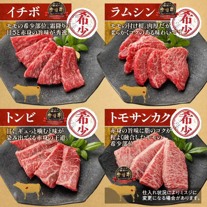 宮崎牛食べ比べ10種盛り焼肉セット(各600g×2P)〔34-31-003-1200g〕_(都城市) 宮崎県産 宮崎牛 A4ランク 焼肉 セット 内モモ カタ トンビ ランプ ラムシン マルシン カメノコ イチボ マルカワ ミスジorトモサンカク 10種類 贈答用