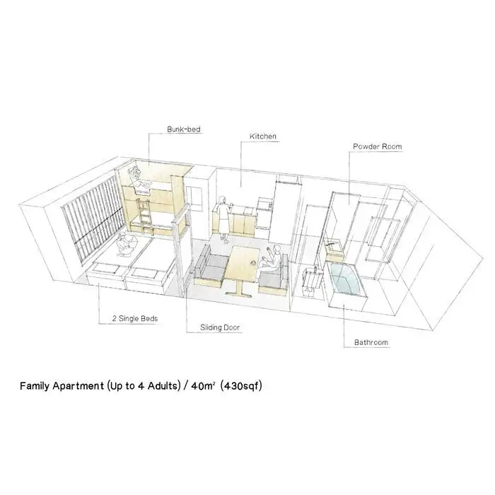 【MIMARU京都 新町三条】平休日1泊食事なし 2～4名宿泊券《1ベッドルームファミリーアパートメント》