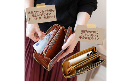 自社オリジナル　本革ヌメラウンド長財布_キャメル