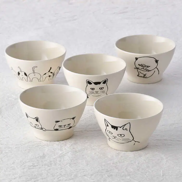 【波佐見焼】ネコづくし ライスボウル 5個セット【福田陶器店】[PA351]