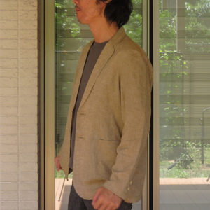【和心衣・カゲヤマ】　播州織　和晒し仕上げの綿麻メンズシャツジャケット（55-22）　カーキ―ブラウン・Mサイズ