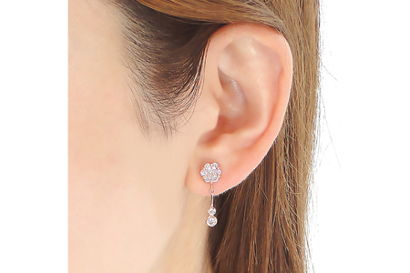 ピアス K18PG ピンクゴールド ダイヤモンド 【0.9ct】フラワー 花 揺れるピアス 振り子 スタッドピアス【f232-k18pg】