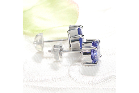 一粒ピアス プラチナ PT900 天然タンザナイト ラウンド 大粒 2.4ct スタッドピアス 【f221-pt】
