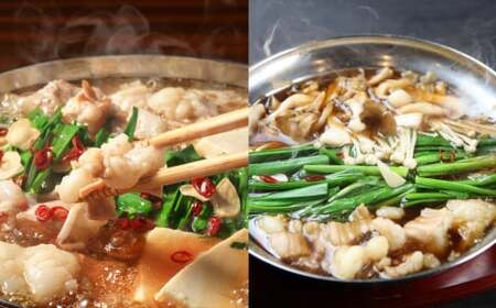 【博多名物】鶏水炊き＆もつ鍋2種(醤油味・みそ味) 満腹食べ比べセット 各2人前 岡垣町