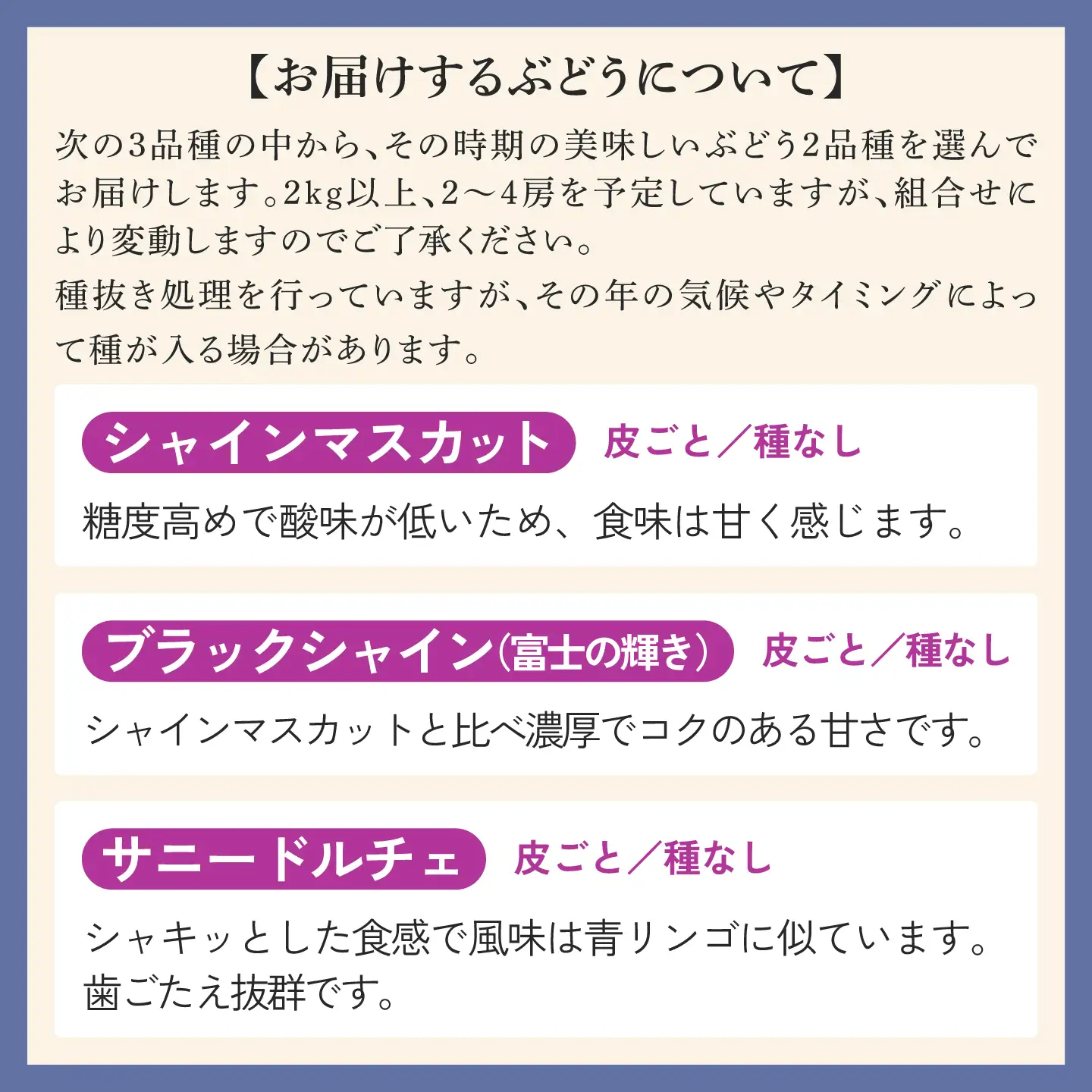 【数量限定先行予約】【9月以降順次発送】農家厳選！採れたてぶどうの詰合せ（品種おまかせ）2kg以上（2～4房程度）果物　シャインマスカット