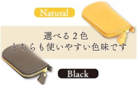 【ナチュラル】イタリアンオイルレザーのファスナーキーケース ナチュラルカラー 生成り 革製品 ハンドメイド クラフト キーケース ファスナー 革 レザー オイルレザー