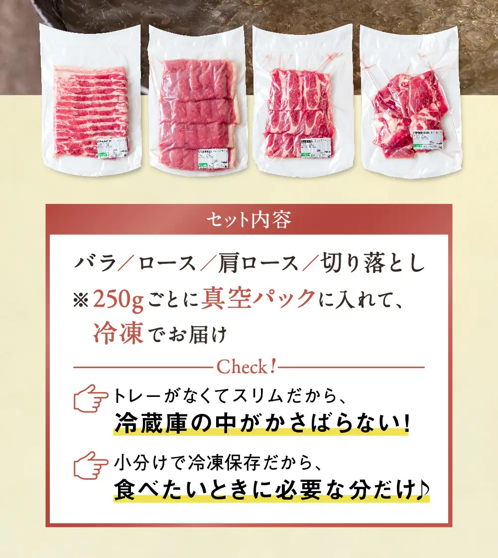 豚肉 小分け 真空パック 冷凍 スライス肉 4種 バラエティーセット 1kg (250g×4袋) 笑子豚 バラ ロース 肩ロース 切り落とし 高級 岩手県 金ケ崎町