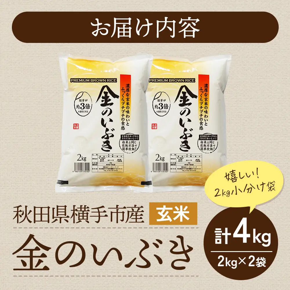 【玄米】米 金のいぶき 4kg(2kg×2袋) 令和7年産