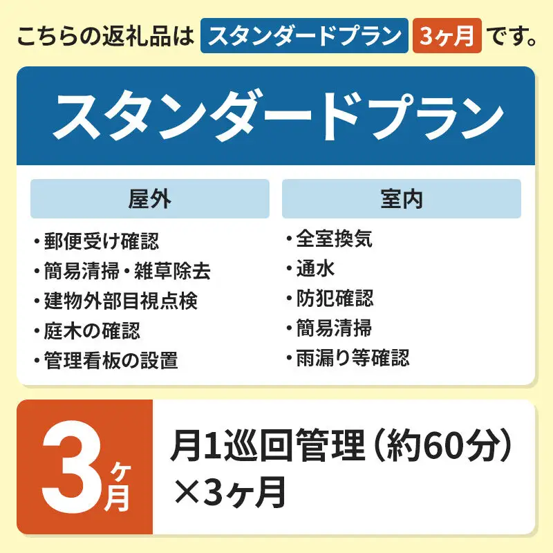 空き家管理サービス 3ヶ月 スタンダードプラン（室内＆屋外）