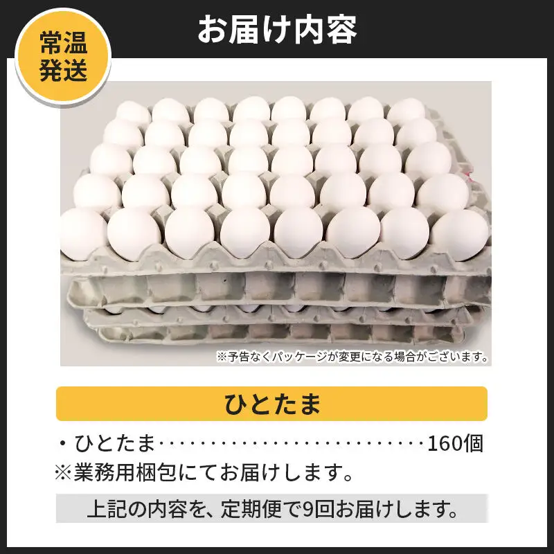 【常温発送】《定期便9ヶ月》ひとたま 160個（業務用）【発送時期が選べる】東海林養鶏場 ひとたま 卵 玉子 たまご タマゴ 9か月 9ヵ月 9カ月 9ケ月 開始時期選べる