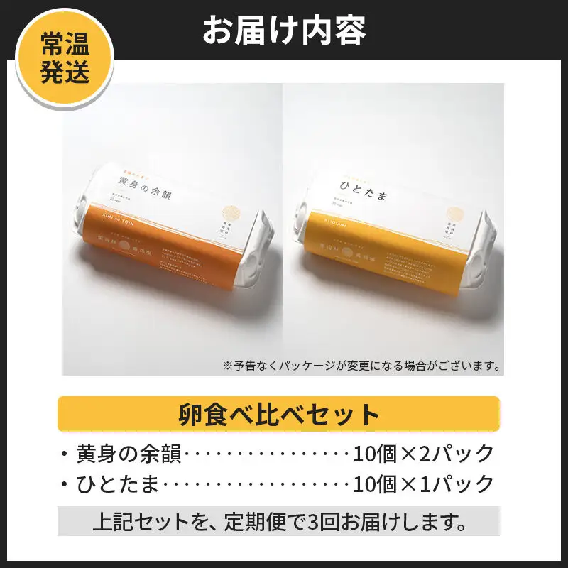 【常温発送】《定期便3ヶ月》黄身の余韻10個×2P・ひとたま10個×1P 計30個【発送時期が選べる】3か月 3ヵ月 3カ月 3ケ月 卵 玉子 たまご 2種類 味比べ 食べ比べ 開始時期選べる東海林養鶏場 至福のたまご 黄身の余韻 ひとたま タマゴ