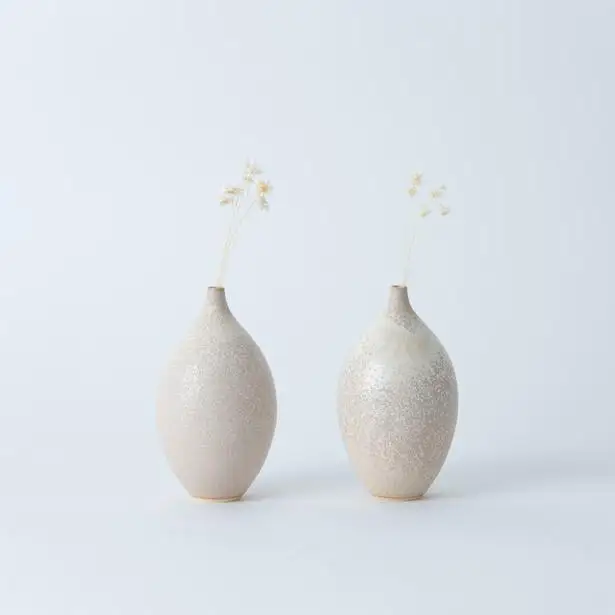 【瑞光窯-ZUIKOU-】フラワーベース＆ドライフラワー　No.002 Ecru Beige × スターフラワー｜京都 清水焼 インテリア おしゃれ 人気