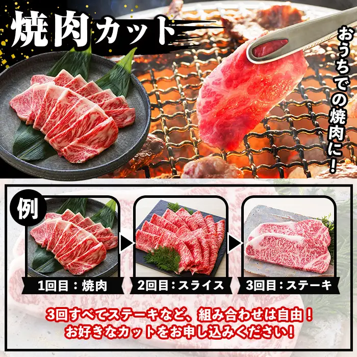 【3か月定期便】カットを選べる！鹿児島県産 黒毛和牛 サーロイン 半頭分 9kg（3kg×3回)  A4等級以上 定期便【00-030-17-TK】