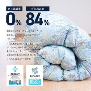  布団 ちょうどいい中厚タイプの羽毛布団 シングル 藍白色【ダニ忌避率84％】
