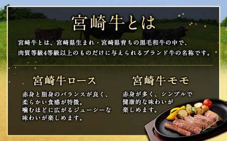 ＜宮崎牛ステーキ 2種 食べ比べ＞入金確認後、翌月末迄に順次出荷【c1192_mc_x1】 計約450g ロース モモ 新生活応援 卒業祝い 就職祝い 入学 卒業 お花見 引越し