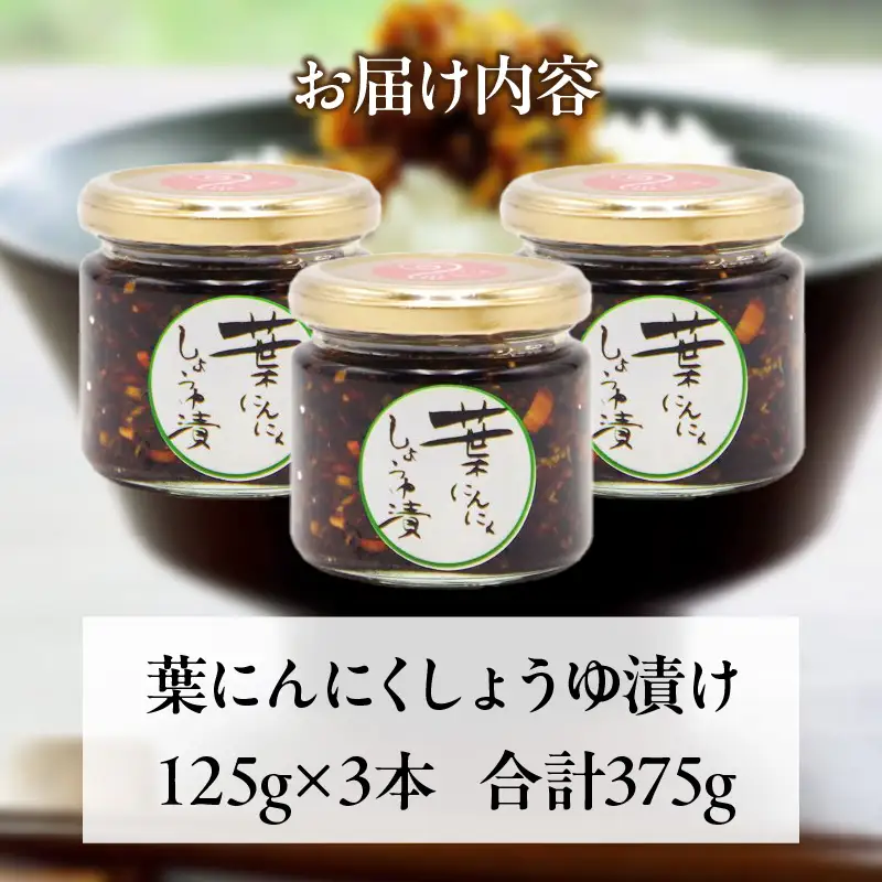 葉にんにくしょうゆ漬け3本セット 葉にんにく 醤油漬け にんにく セット 詰め合わせ 調味料 調味 薬味 万能調味料 ごはんのお供 おつまみ つまみ 漬物 野菜 おかず 高千穂町産 国産 特産 特産品 加工品 加工食品 グルメ お取り寄せ 宮崎県 高千穂町 _Tk050-007