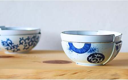 染付絵変りと白釉縁錆の三方つなぎボール 2個セット【ARITAYAKI-STORE】食器 器 うつわ 高級食器 和食器 サラダボール 軽い器 ek017