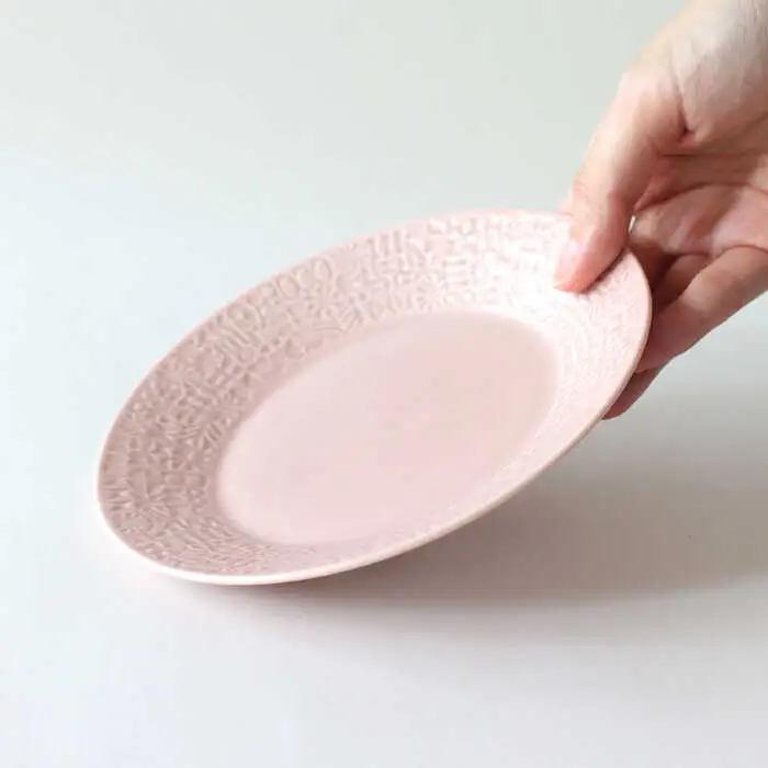 【波佐見焼】PATTERNED PLATE・MUG ペア 4点セット greige + antique rose　【BIRDS’ WORDS】[CF083]