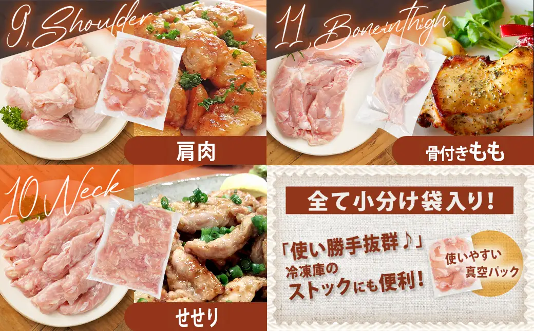 宮崎県産若鶏まるごと3.05kgセット〔14-M601〕_(都城市) 宮崎県産若鶏 真空パック もも切身 むね切身 筋なしささみ 砂肝 肝 手羽先 手羽中 手羽元 肩肉 小肉 骨付きもも