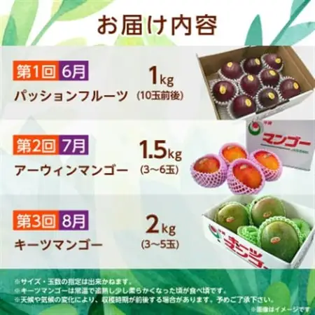 【発送月固定定期便】沖縄の豊かな自然で育ったフルーツ定期便全3回【配送不可地域：離島】【4058900】