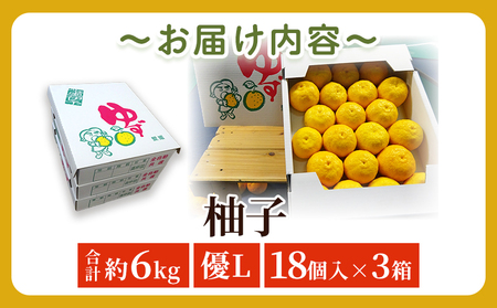 ＜柚子 優 Lサイズ 54個（18個入り×3箱）＞ 約6kg 6000g ゆず 国産 果物 フルーツ 低樹高栽培 おいしい JAひがしうわ 東宇和農業協同組合 愛媛県 西予市【常温】『2025年10月下旬～12月上旬迄に順次出荷予定』UHU0004