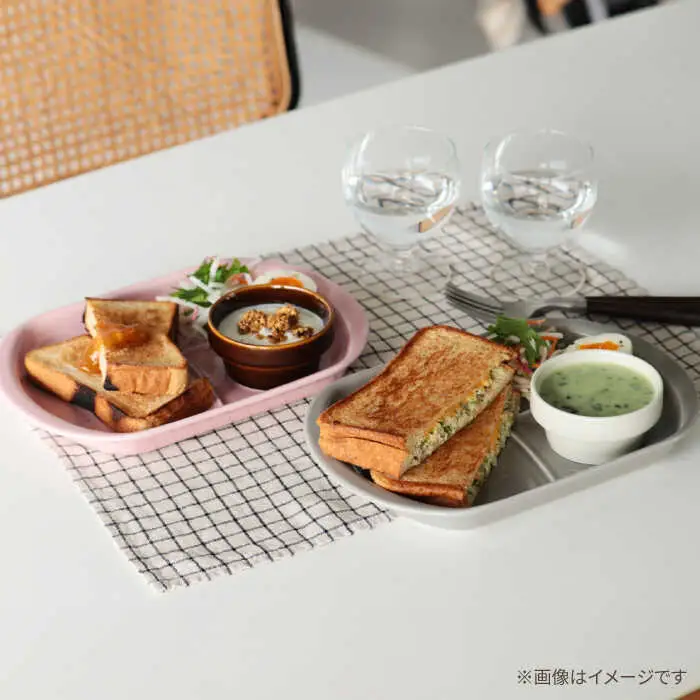 【波佐見焼 マルヒロ】BARBAR もぐもぐごっくん 仕切り皿 ペアセット（2点）グレイ＆ピンク[EB196]