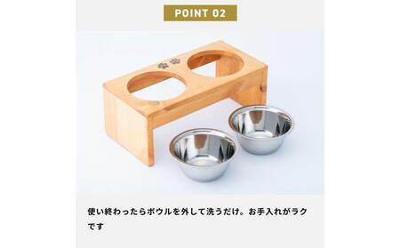 ペット用 フードボウル ダブル 中型犬向き 食器台 ( 縦19.5cm × 横39cm × 高さ15cm ) ワンちゃんスタンプ  | ペット用品 木 木製 餌台 ボウル付 犬 いぬ 犬用 猫 ねこ 猫用 ペット ペットフード ペットボウル 皿 お皿 大川家具
