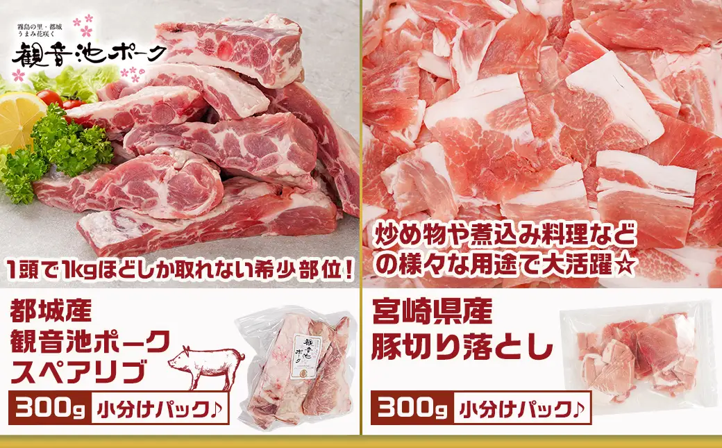 豚肉バラエティ6種4.1kgセット※訳あり入り〔AC-9218〕_(都城市) 都城産豚 観音池ポーク ロース・肩ロースしゃぶしゃぶ用/ミンチ/スペアリブ/【訳あり】ロースとんかつ用 訳あり 宮崎県産豚切り落とし