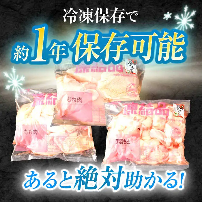 【12回定期便】【長崎県産】長崎夢みどり（鶏もも肉1kg×3P・むね肉1kg×2P・手羽元1kg×3P8kgセット）/ モモ肉 ムネ肉 手羽元 鶏肉 / 諫早市 / 西日本フード株式会社 [AHAV021]