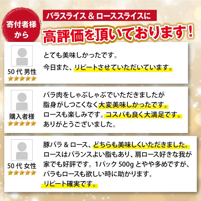 【2027年2月発送】国産 四元豚 豚バラ&豚ロース スライス 500g×各1個｜ 真空パック 総量1kg 「ありすぽーく」