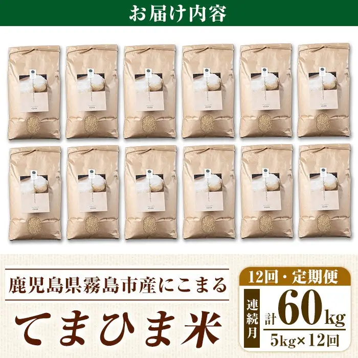 K-391-G 【12回定期便】令和7年産 てまひま米・玄米(品種:にこまる)(計60kg：5kg×12回)【末蜜農園】霧島市 お米 玄米 米 こめ コメ ご飯 ごはん 定期便 栽培期間中農薬不使用 